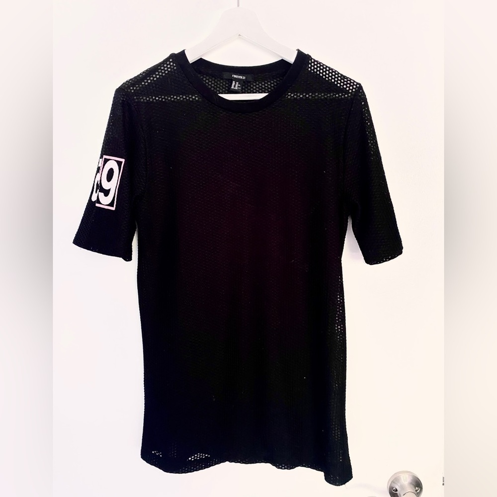 F21 Black Varsity Numbers Mesh Top